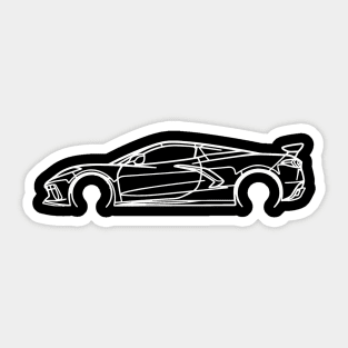 White C8 Corvette Racecar Side Silhouette Outline Arctic White Supercar Sports car Racing car Sticker